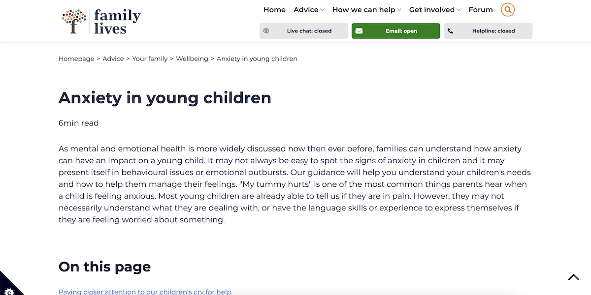 Anxiety in young children - Family Lives
